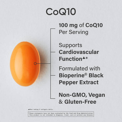 Sports Research CoQ10 100mg with Coconut Oil & Bioperine – Vegan, Non-GMO (30 Veggie Softgels)