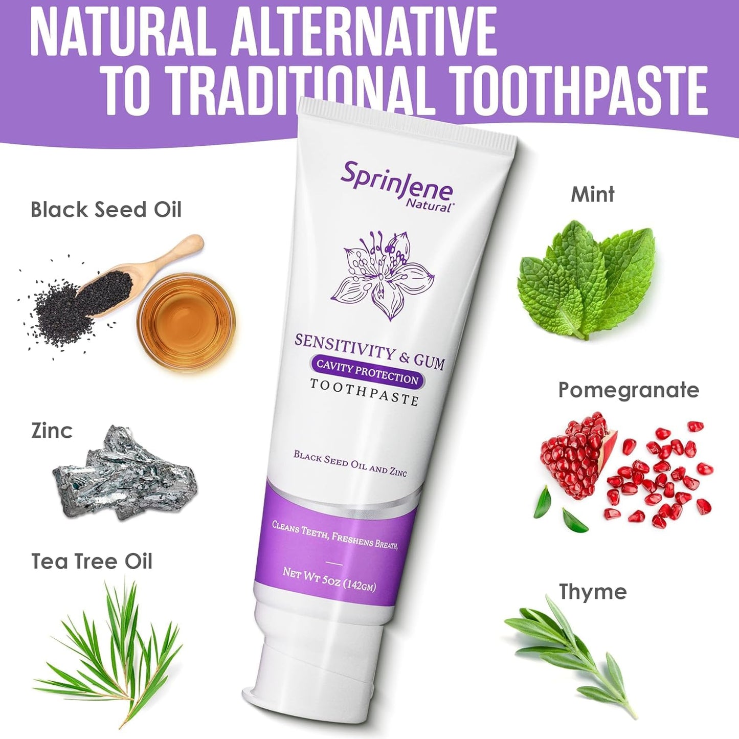 SprinJene Natural Sensitivity & Gum Fluoride Toothpaste – 4 Pack – Made in USA
