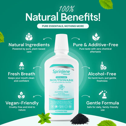 SprinJene Alcohol Free Mouthwash with Xylitol – Fluoride Free, Vegan, Made in USA