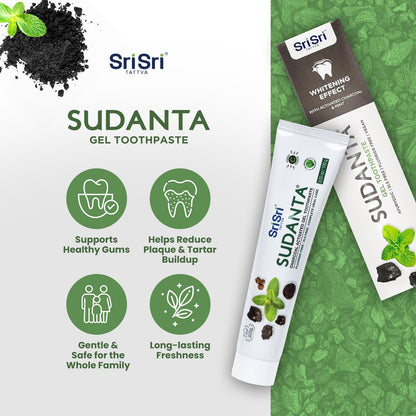 Sri Sri Tattva Sudanta Charcoal Toothpaste Gel – SLS Free & Fluoride Free Herbal Toothpaste with Neem & Ayurvedic Herbs – Natural Whitening & Gum Care – 100 g Tube (Pack of 1)