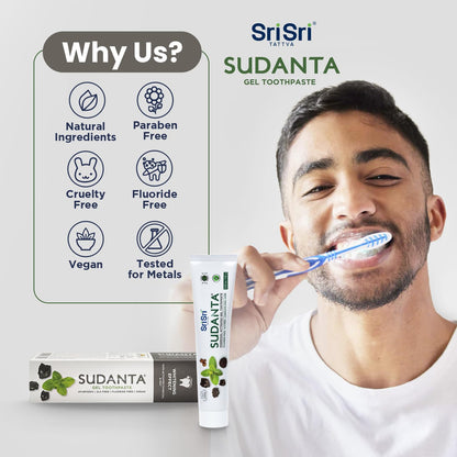 Sri Sri Tattva Sudanta Charcoal Toothpaste Gel – SLS Free & Fluoride Free Herbal Toothpaste with Neem & Ayurvedic Herbs – Natural Whitening & Gum Care – 100 g Tube (Pack of 1)