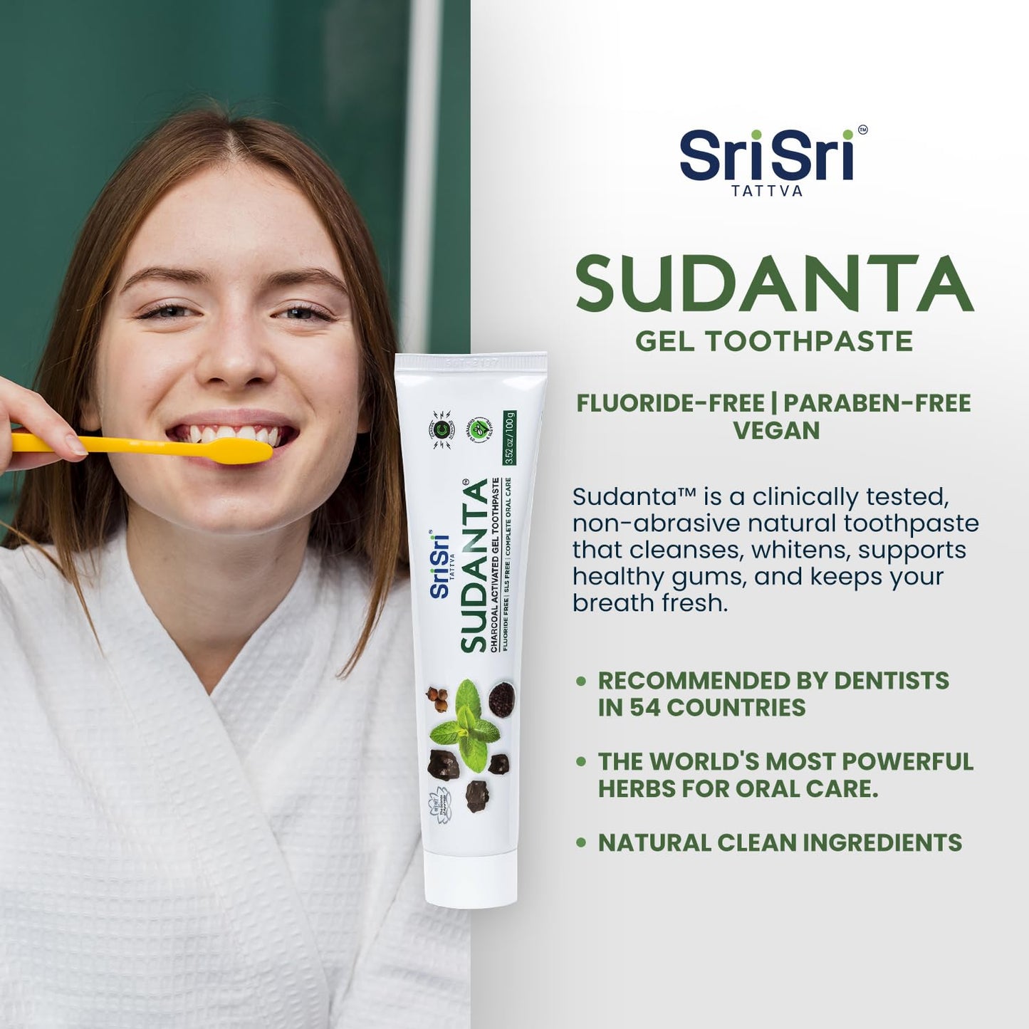 Sri Sri Tattva Sudanta Charcoal Toothpaste Gel – SLS Free & Fluoride Free Herbal Toothpaste with Neem & Ayurvedic Herbs – Natural Whitening & Gum Care – 100 g Tube (Pack of 1)