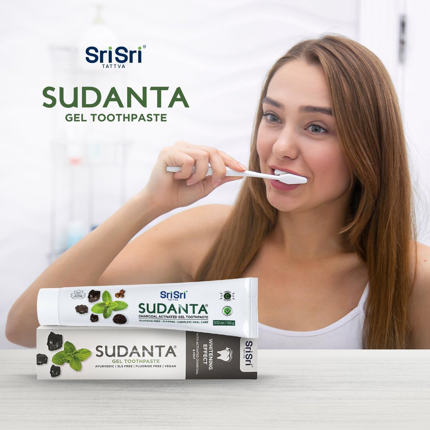 Sri Sri Tattva Sudanta Charcoal Toothpaste Gel – SLS Free & Fluoride Free Herbal Toothpaste with Neem & Ayurvedic Herbs – Natural Whitening & Gum Care – 100 g Tube (Pack of 1)