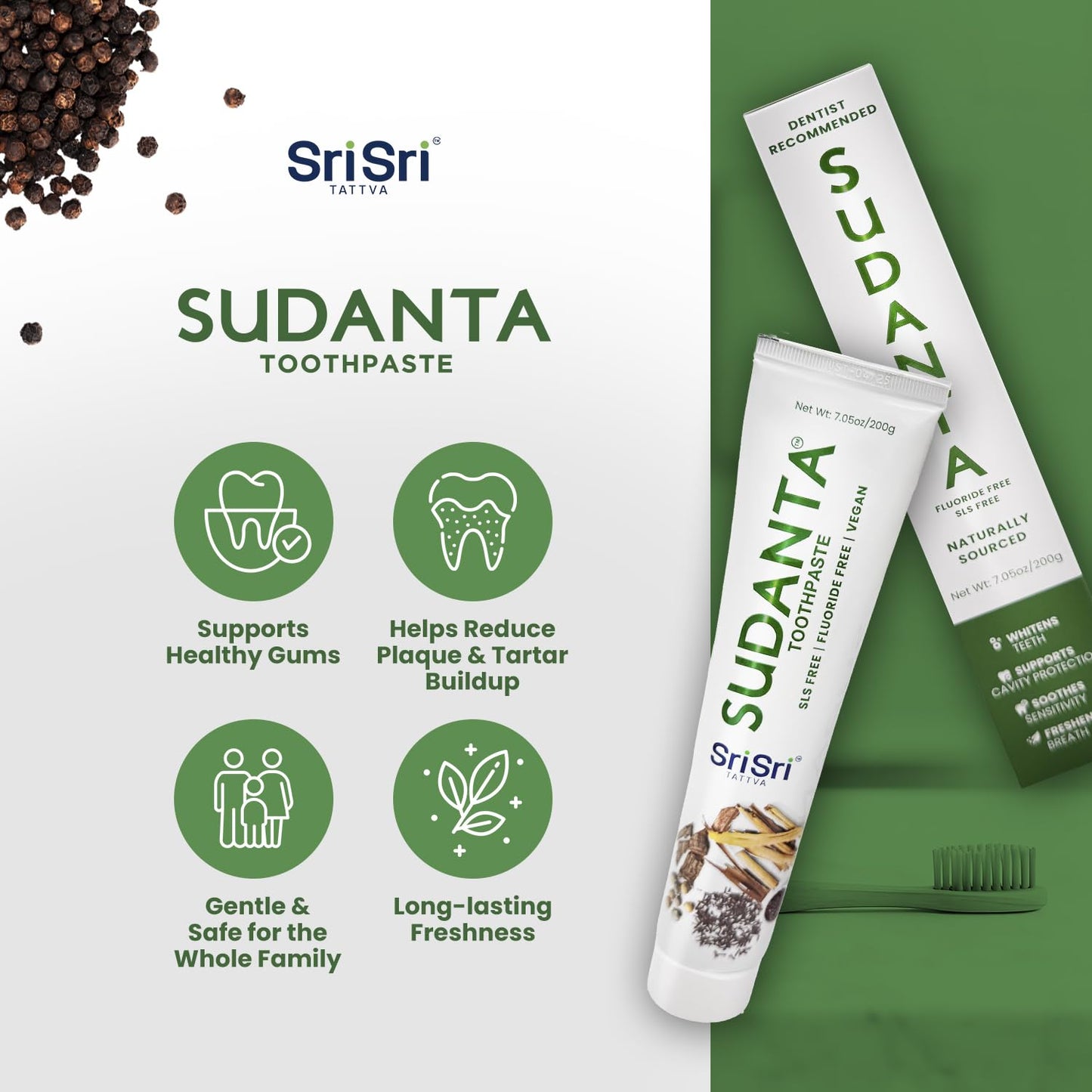 Sri Sri Tattva Sudanta Herbal Toothpaste – SLS Free & Fluoride Free Ayurvedic (200 g Pack of 4)