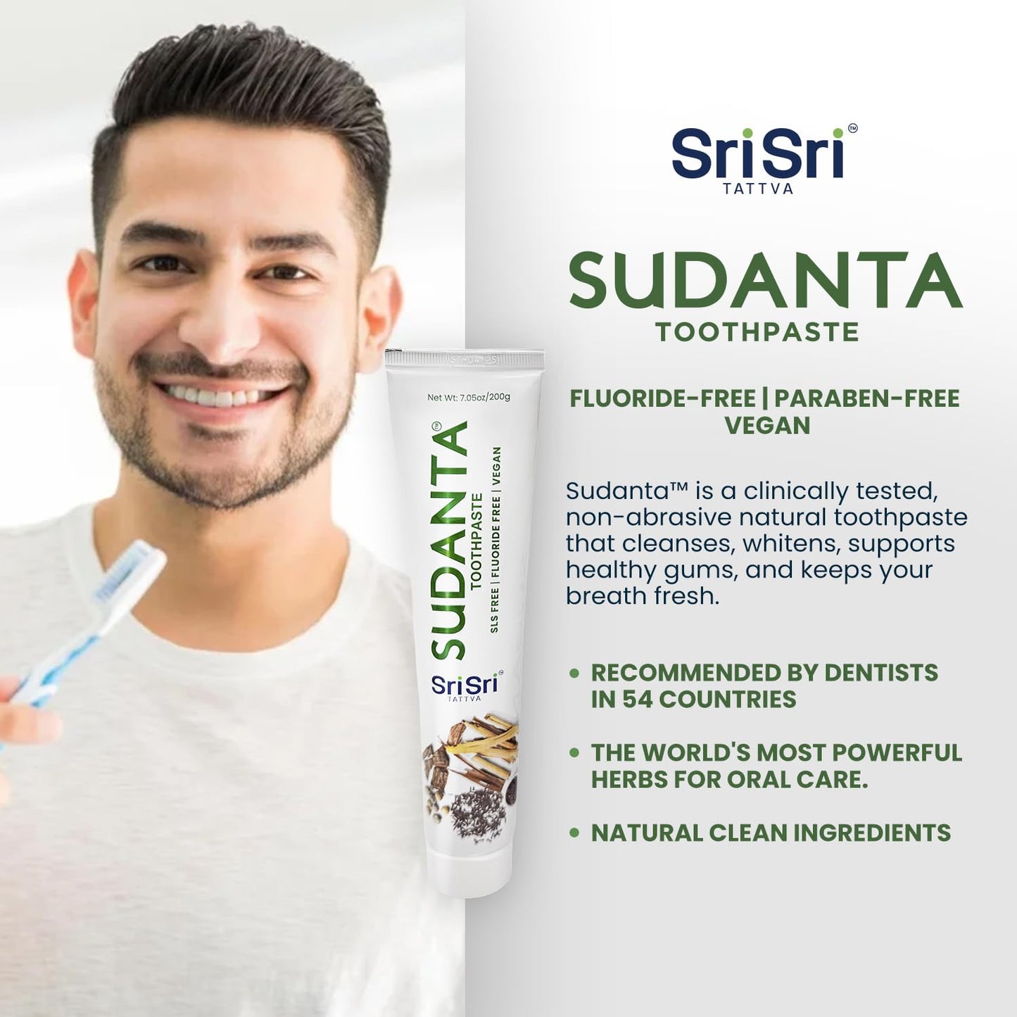 Sri Sri Tattva Sudanta Herbal Toothpaste – SLS Free & Fluoride Free | 200 g Pack of 3