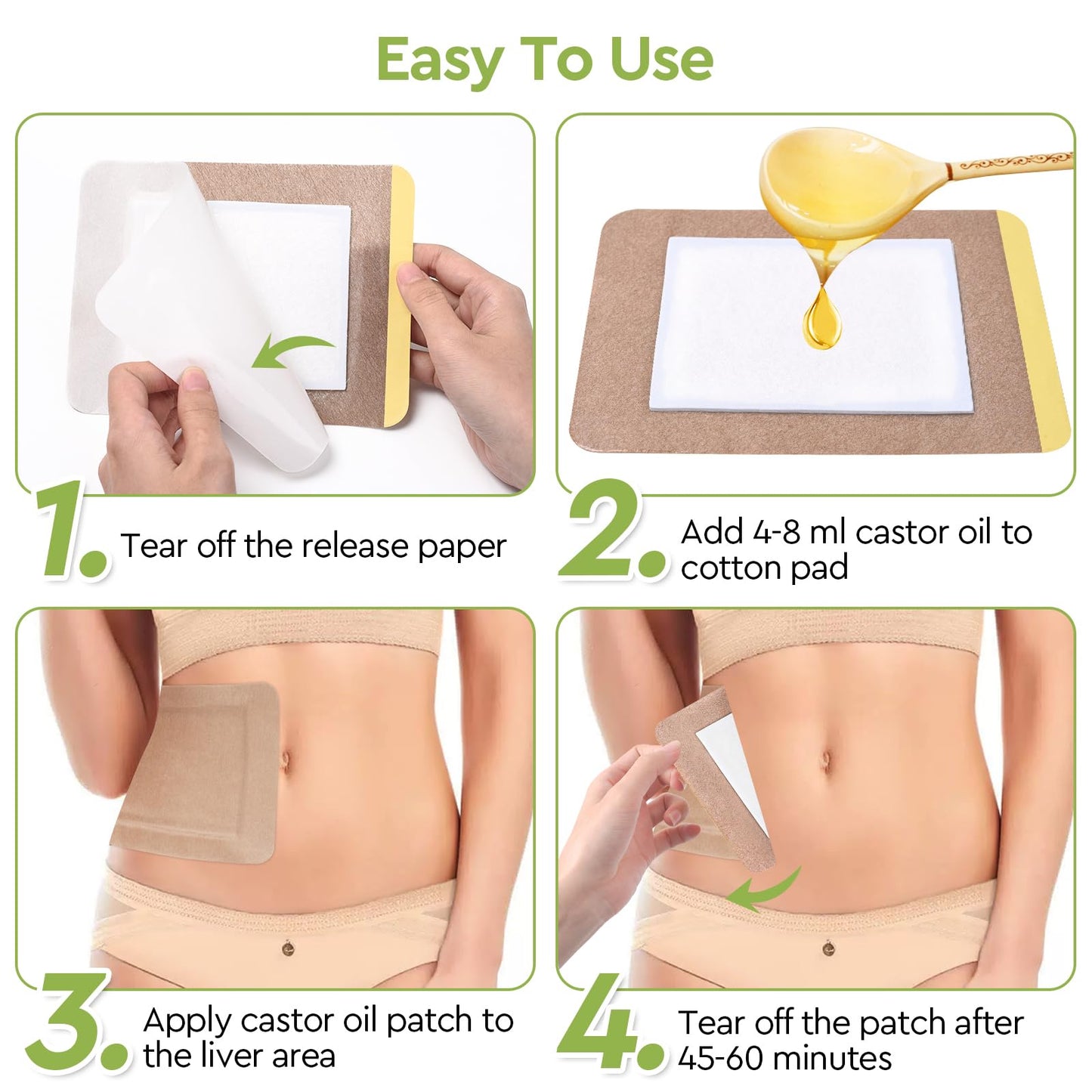 STFOCE 20pcs Castor Oil Pack Wrap – Self-Adhesive, No Leakage, 7.9 x 5.5 in