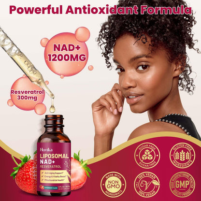 2 Pack Liposomal NAD+ Drops 1200mg - Strawberry Flavor, Resveratrol & Black Pepper