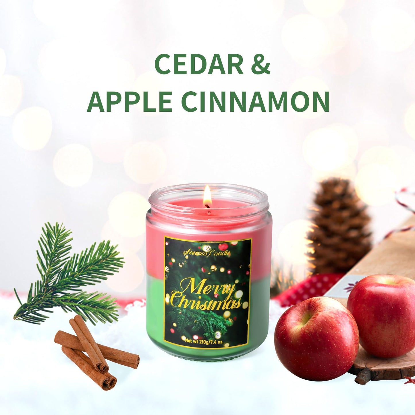 STRN Handmade Christmas Candle Gift - Cedar & Apple Cinnamon Soy Wax (200g)