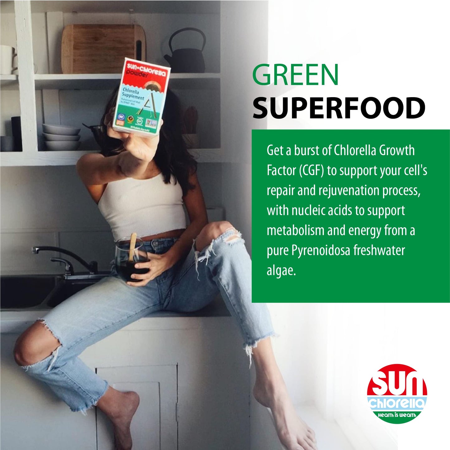 Sun Chlorella 500mg – Whole Body Wellness Green Algae Superfood | Immune Support, Gut Health