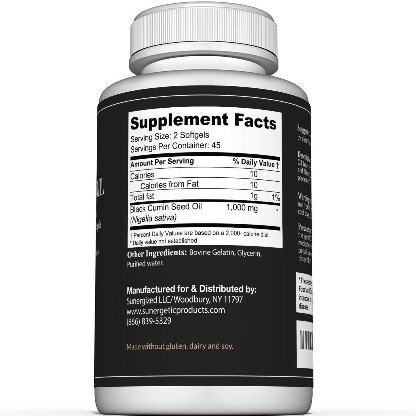 Sunergetic Black Cumin Seed Oil Softgels – 1,000mg per Serving, 90 Softgels
