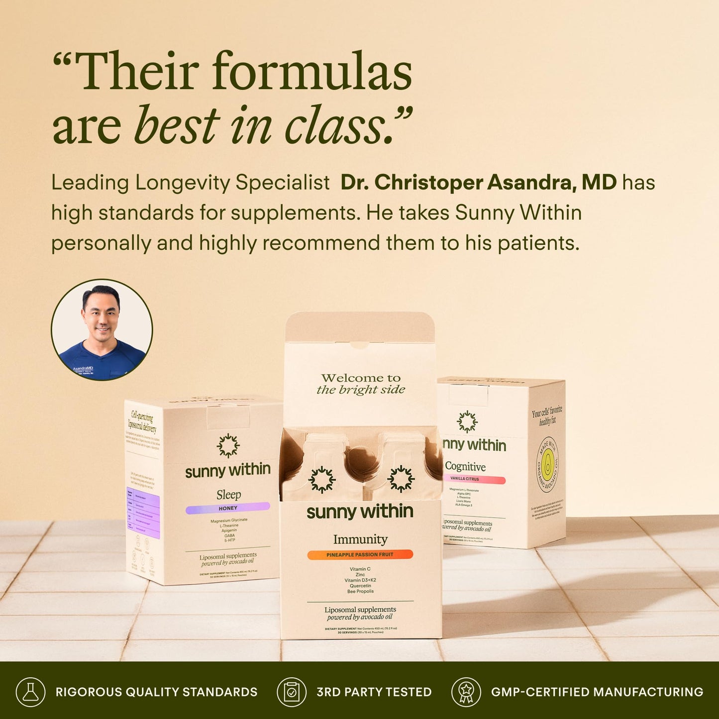 Sunny Within Brain Health Supplement | Magnesium L-Threonate, Lion’s Mane, Alpha GPC | 30 Daily Vegan Pouches