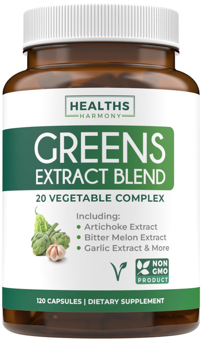 Super Greens Antioxidants Superfoods 2250mg – 20 Ingredients | NON-GMO, Vegan | 120 Capsules