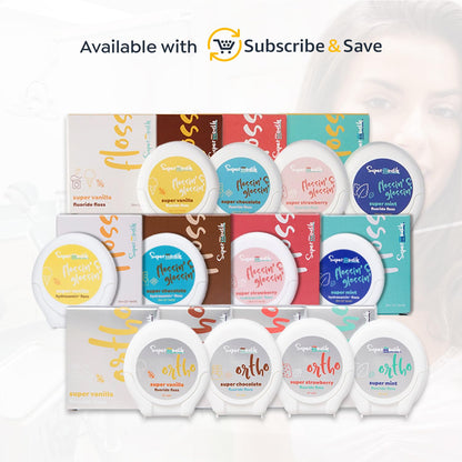 SuperMouth® Fluoride Floss – Patented Expanding Floss, 40% More Plaque Removal, Nano-Hydroxyapatite, Vitamins D3 & K2, Xylitol, No Forever Chemicals – 4 Flavors