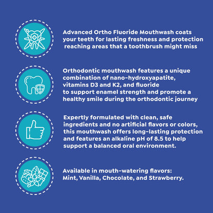 SuperMouth® Ortho Mouthwash – Fluoride + Nano-Hydroxyapatite, Prebiotics, Alcohol-Free, For Braces