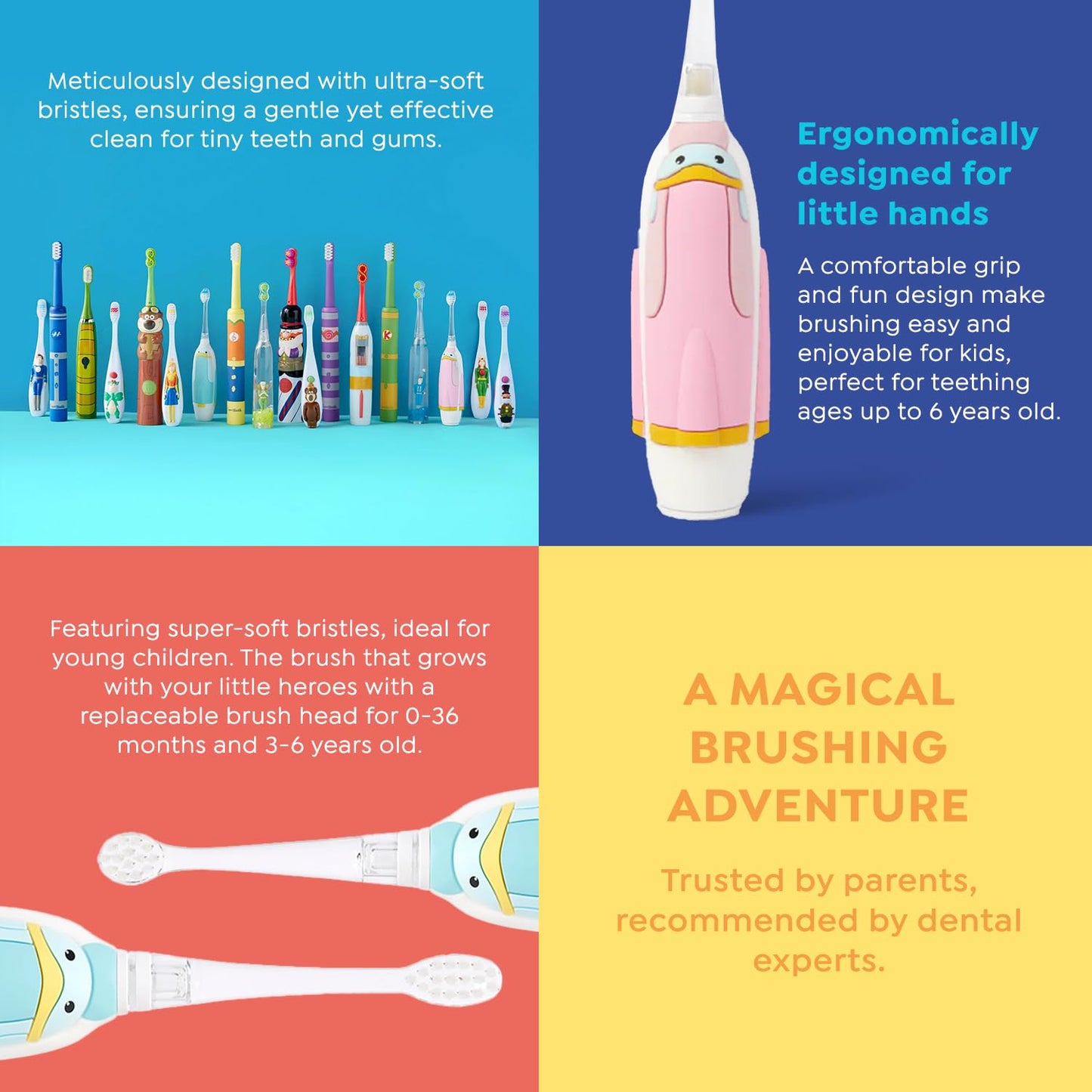 SuperMouth Turbo Twins Sonic Toothbrush for Babies 0-36 Months – Soft Bristles, Built-in Flashlight, AR Sticker Included