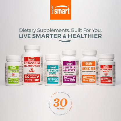 Supersmart Betaine HCl 2600mg per Day – High Potency with Protease Enzymes | Non-GMO & Gluten Free | 120 Tablets