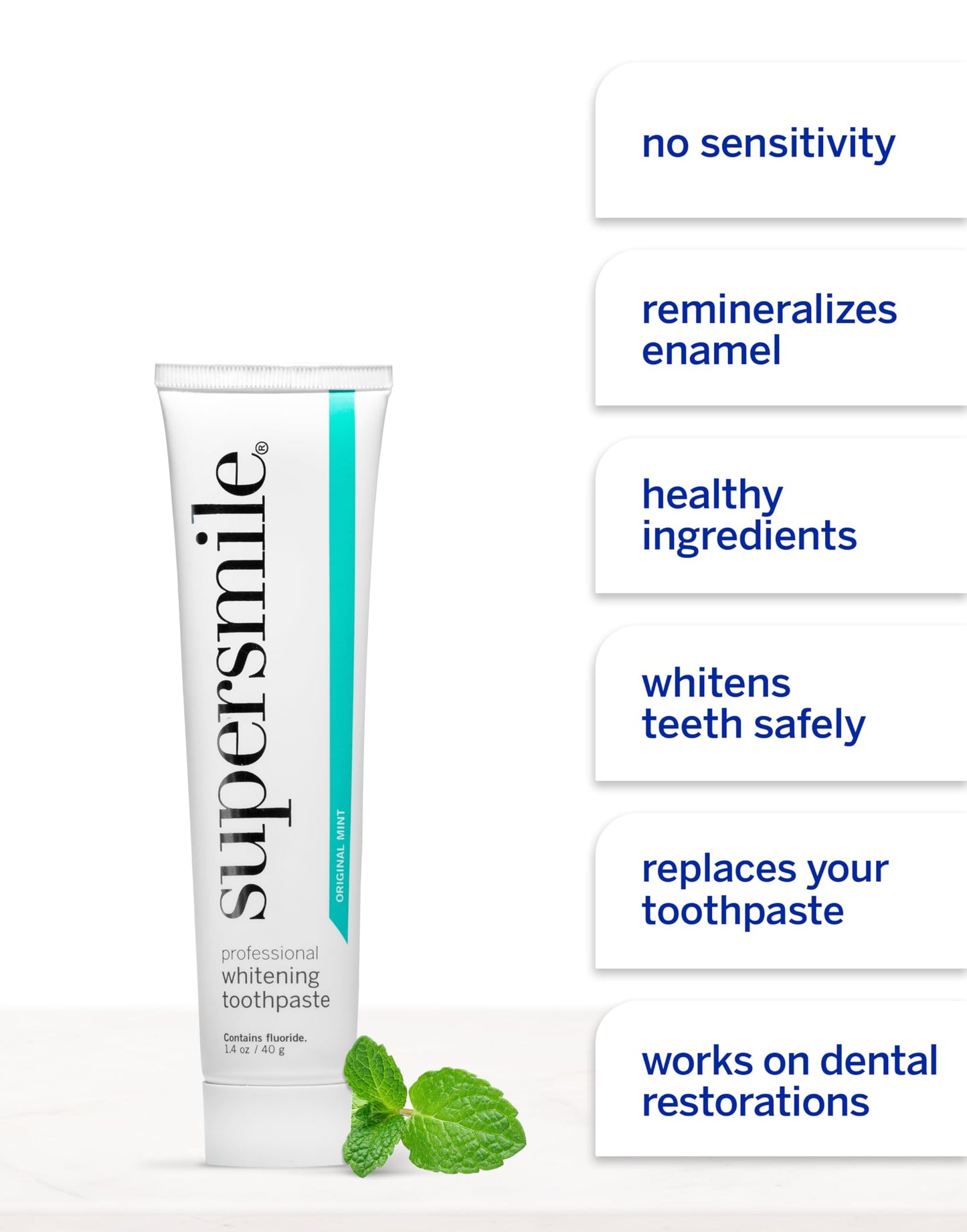 Supersmile Pro Whitening Toothpaste with Fluoride – 6 Shades, Enamel Strength, Travel Size 1.4 oz