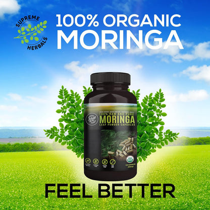 SUPREME HERBALS Moringa Leaf Capsules – 500mg, 120 Count | Organic Certified