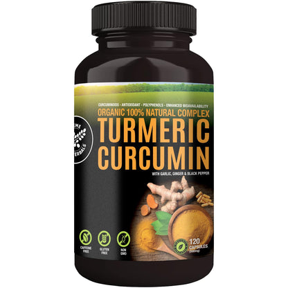 SUPREME HERBALS Turmeric Curcumin 500mg Capsules - Organic, Gluten-Free, Non-GMO (120 Vegan)