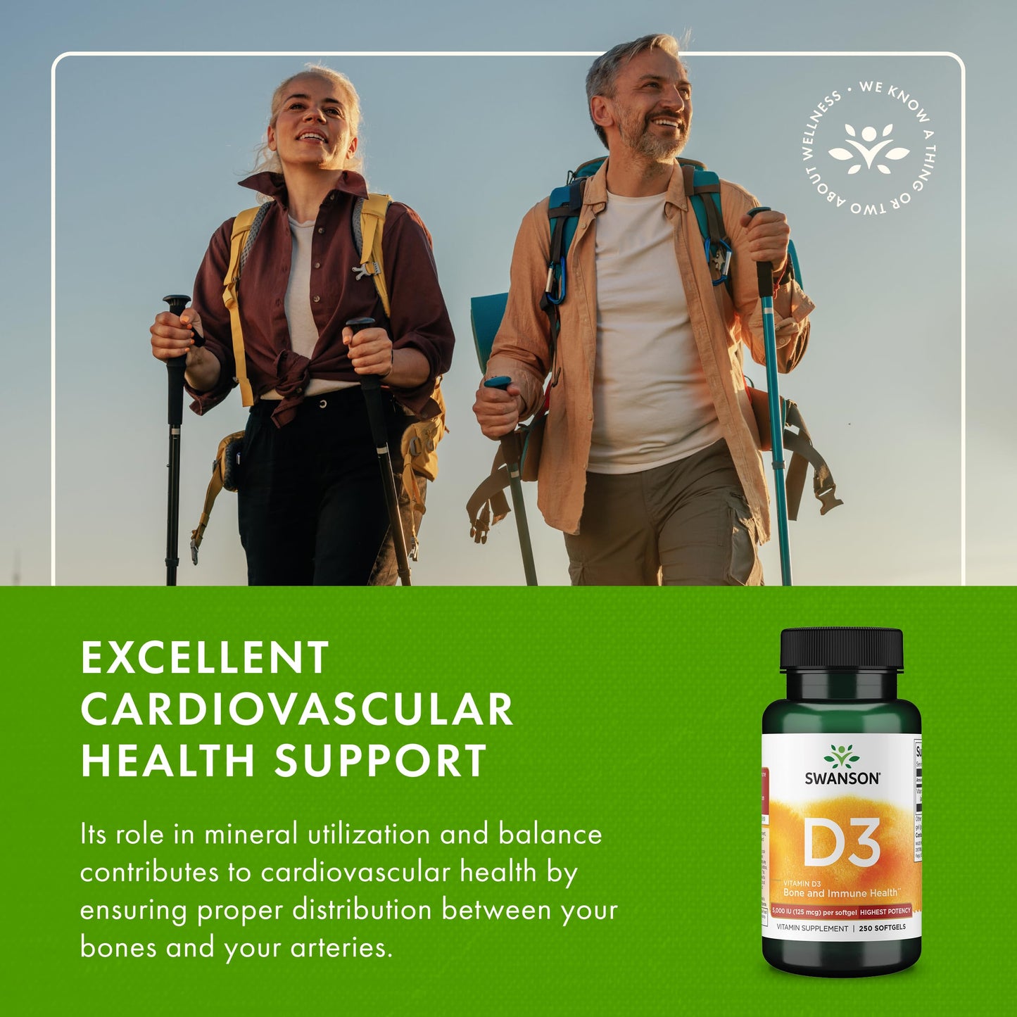Swanson Vitamin D-3 5000 IU (125 mcg) – D3 Softgels 250 Count for Bone Health & Immune Support