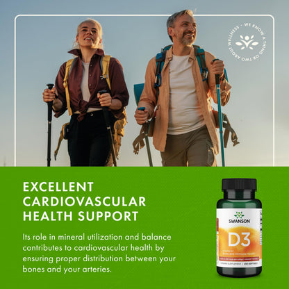 Swanson Vitamin D-3 5000 IU (125 mcg) – D3 Softgels 250 Count for Bone Health & Immune Support