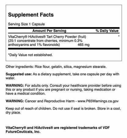 Swanson HiActives Tart Cherry - Natural Joint Health Supplement for Mobility & Flexibility (60 Capsules, 2 Pack, 465mg per Capsule)
