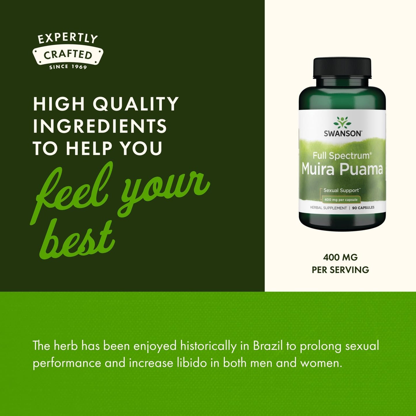 Swanson Muira Puama Root Supplement 400 mg – Virility & Libido Support, 90 Capsules