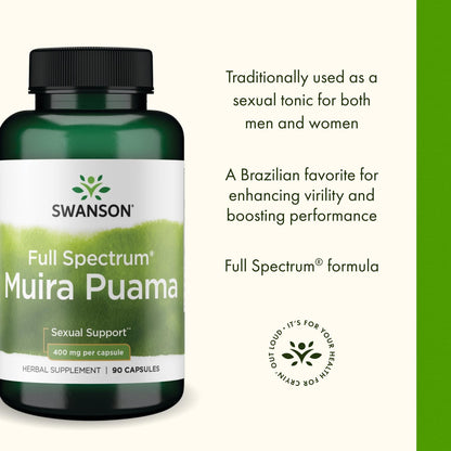 Swanson Muira Puama Root Supplement 400 mg – Virility & Libido Support, 90 Capsules