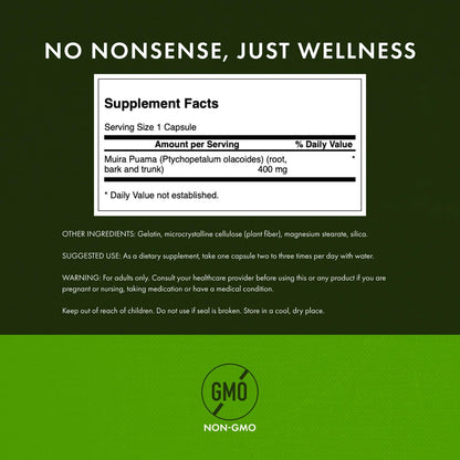Swanson Muira Puama Root Supplement 400 mg – Virility & Libido Support, 90 Capsules