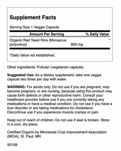 Swanson Made with Organic Traditional Red Yeast Rice 600 mg – 60 Veg Capsules