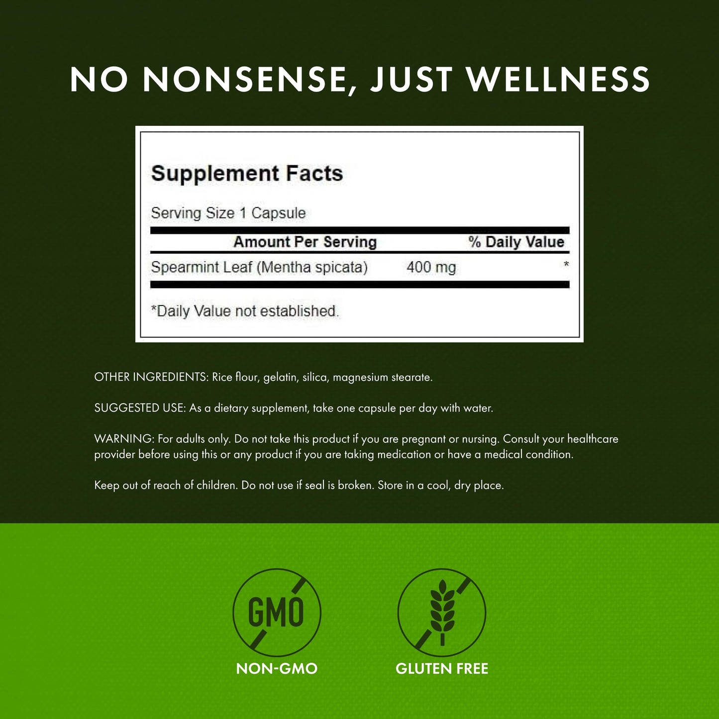 Swanson Spearmint Leaf (Mentha Spicata) - Full Spectrum Digestive Support | 60 Capsules x 400mg | 2 Pack