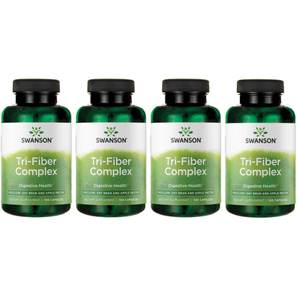 Swanson Tri-Fiber Complex - Digestive Health Fiber Supplement with Psyllium, Oat Bran & Apple Pectin (100 Capsules) - 4 Pack