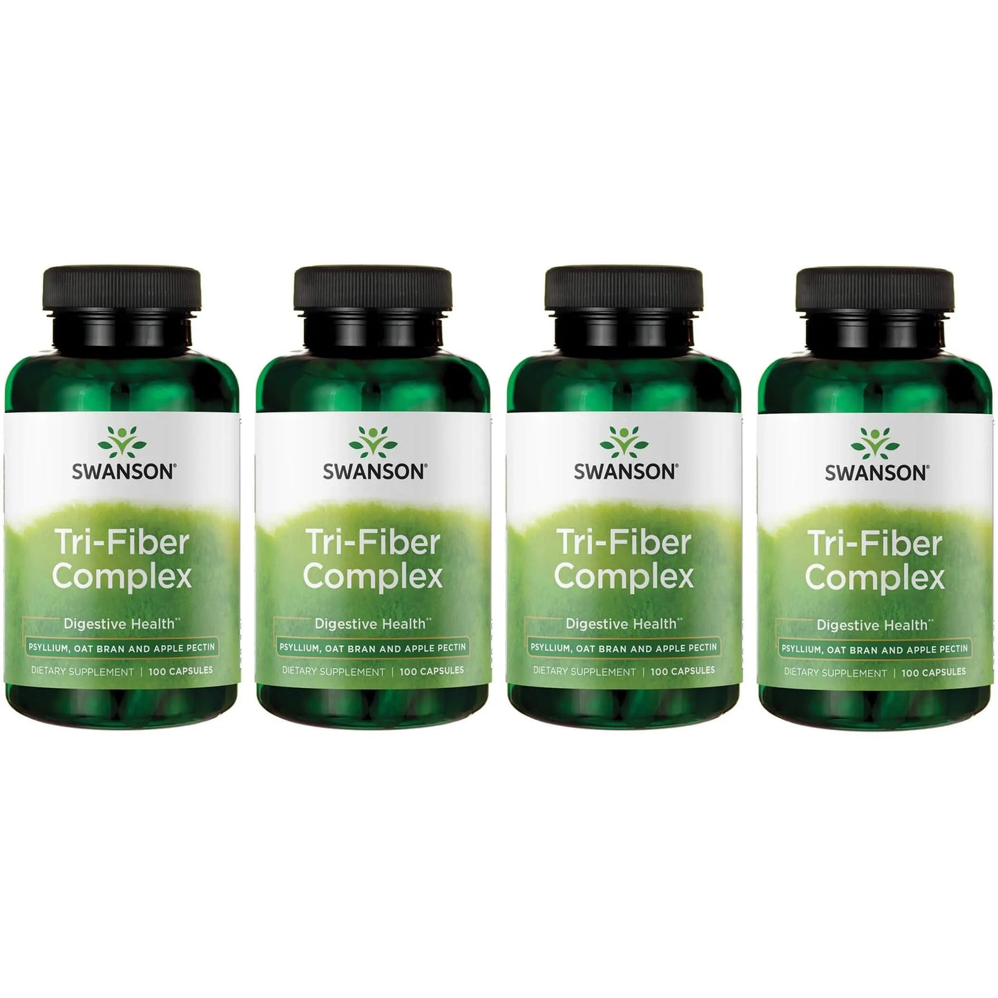 Swanson Tri-Fiber Complex - Digestive Health Fiber Supplement with Psyllium, Oat Bran & Apple Pectin (100 Capsules) - 4 Pack