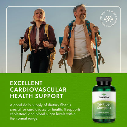 Swanson Tri-Fiber Complex - Digestive Health Fiber Supplement with Psyllium, Oat Bran & Apple Pectin (100 Capsules) - 4 Pack