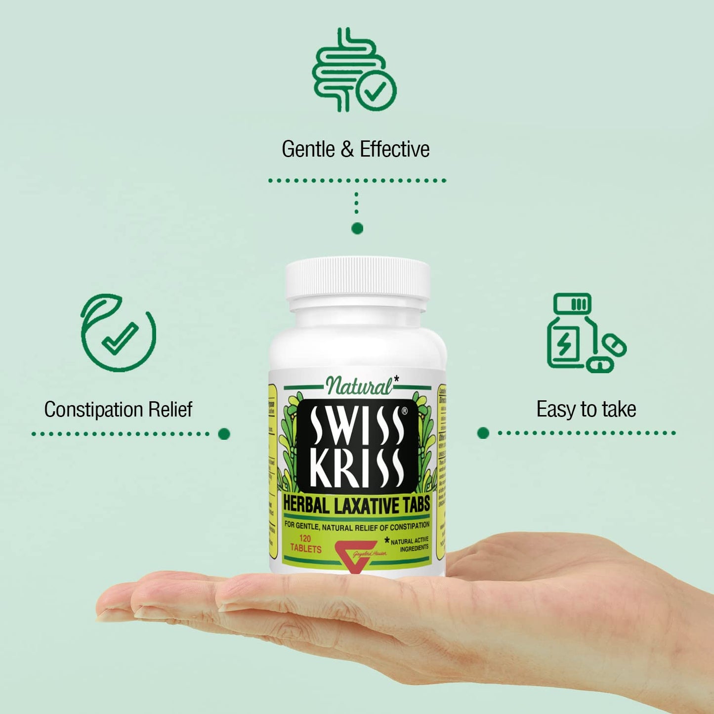 Swiss Kriss Herbal Laxatives Tablets – Gentle, Natural Relief for Adults & Kids 6+ | 120 Tablets