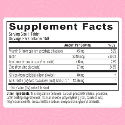 Swisse Biotin Hair Skin & Nails Supplement for Women & Men | 5 Months Supply | Milk Thistle, Biotin, Vitamin C, Zinc & Iron | Supports Hair Growth & Collagen Production | Collagen Supplement | 150 Tablets