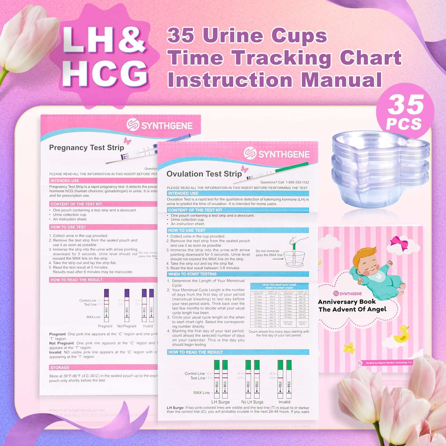 SYNTHGENE Ovulation & Pregnancy Test Kit – LH 25 & HCG 10, 25 Ovulation & 10 Pregnancy Tests, 35 Urine Cups