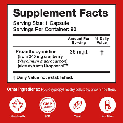 Szio+ Utiva Cranberry PACs – 36 mg PACs for UTI Support | 90 Veggie Capsules