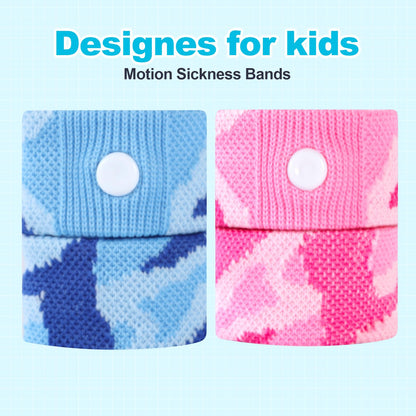 SZSTYYP Motion Sickness Bands for Kids – Non-Drug Travel Wristbands (Camo Blue/Purple)