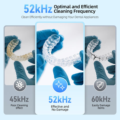 TEBAL Ultrasonic Retainer Cleaner – 52kHz, 250ml Capacity, for Retainers, Braces, Dentures, Jewelry
