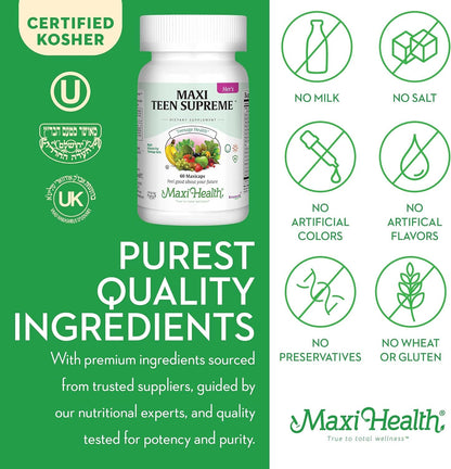 Teen Vitamins for Girls 12-17 - Teen Multivitamin Supreme with D3, Iron, Calcium, Biotin, Digestive Enzymes – Teenager Girl Multi Vitamins for Energy, Immune & Mood Support – 60 Count