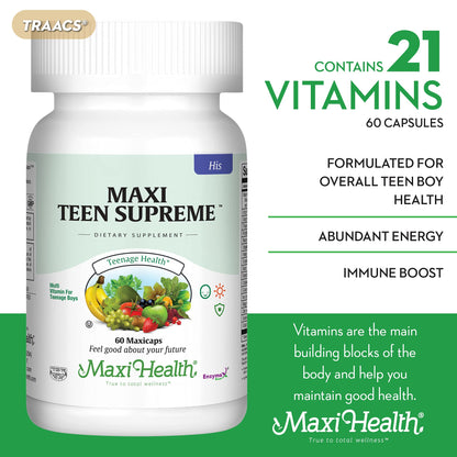 Teen Vitamins for Boys 12-17 – Multivitamin Supreme with D3, Iron, Calcium | 60 Count