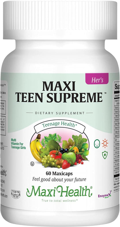 Teen Vitamins for Girls 12-17 - Teen Multivitamin Supreme with D3, Iron, Calcium, Biotin, Digestive Enzymes – Teenager Girl Multi Vitamins for Energy, Immune & Mood Support – 60 Count