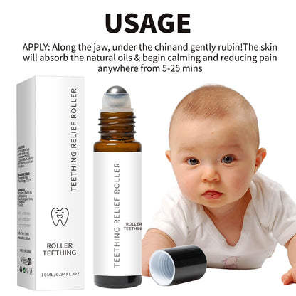 Teething Roller for Babies – All Natural Gum Relief with Chamomile & Rose Oil (4x10ml)