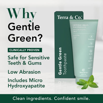 Terra & Co. Gentle Green Micro-Hydroxyapatite Toothpaste for Sensitive Teeth – USA-Made, Vitamin B12, Fluoride-Free, Vegan, SLS-Free – Mint, 3.4 oz