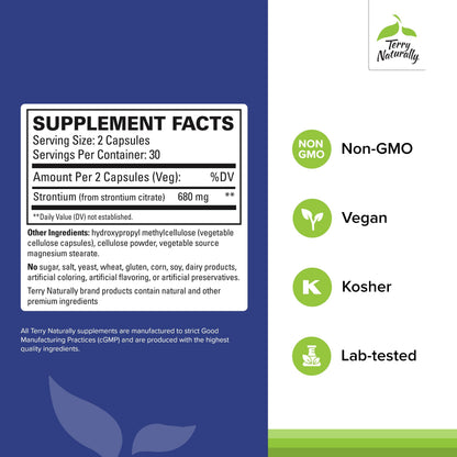 Terry Naturally Strontium – Bone Health & Strength Support | 60 Vegan Capsules