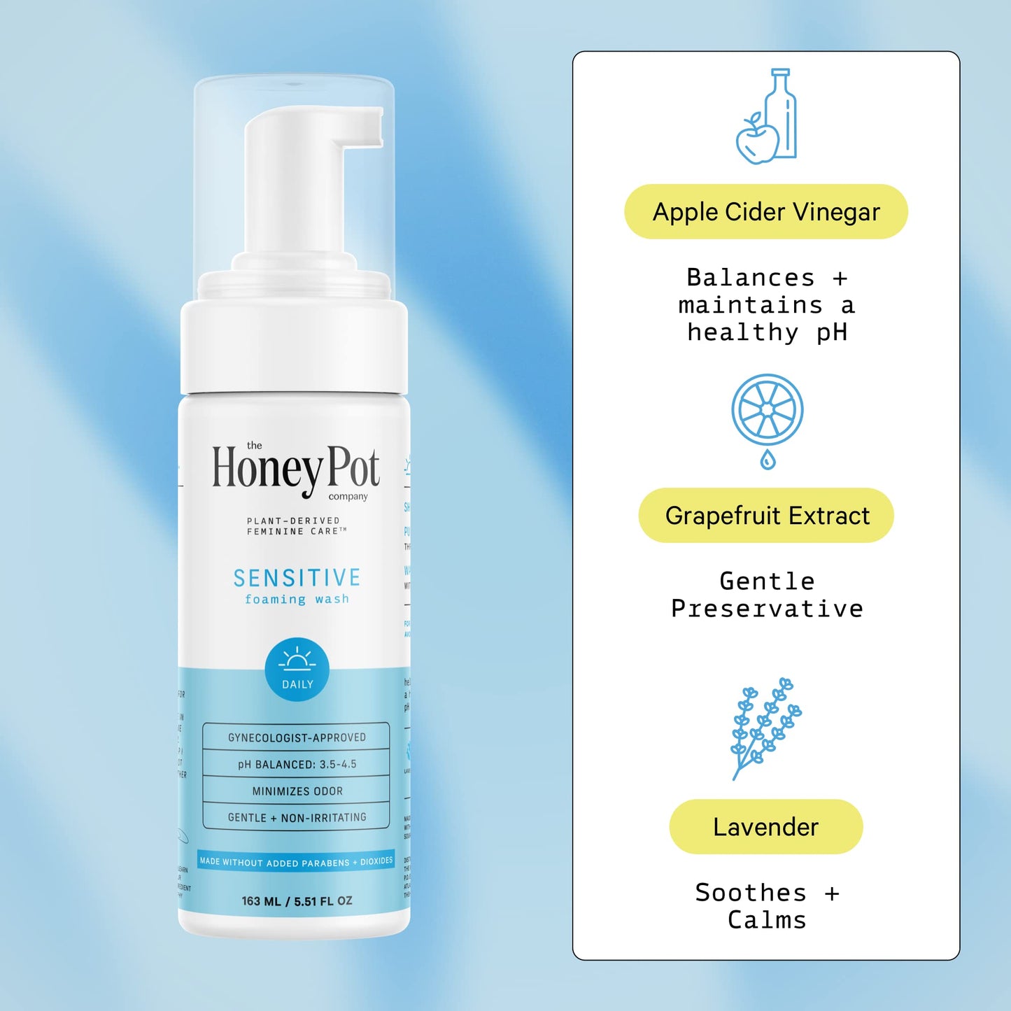 The Honey Pot Company - Sensitive Feminine Wash - Herbal Infused - PH Balanced Plant Based Natural Hygiene Products - 5.51 Fluid Oz