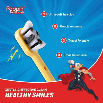 Brush Buddies Marvel Thor Kids Toothbrush – Soft Bristles & Poppin' Cap
