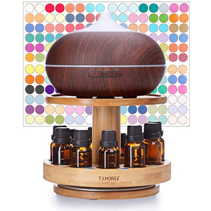 TJ.MOREE Bamboo Diffuser Holder Carousel - 2-Tier Rack for Essential Oils (5ml–20ml)