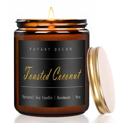 Putart Toasted Coconut Soy Candle 9oz – Non-Toxic, Long-Lasting Fragrance, Luxury Jar